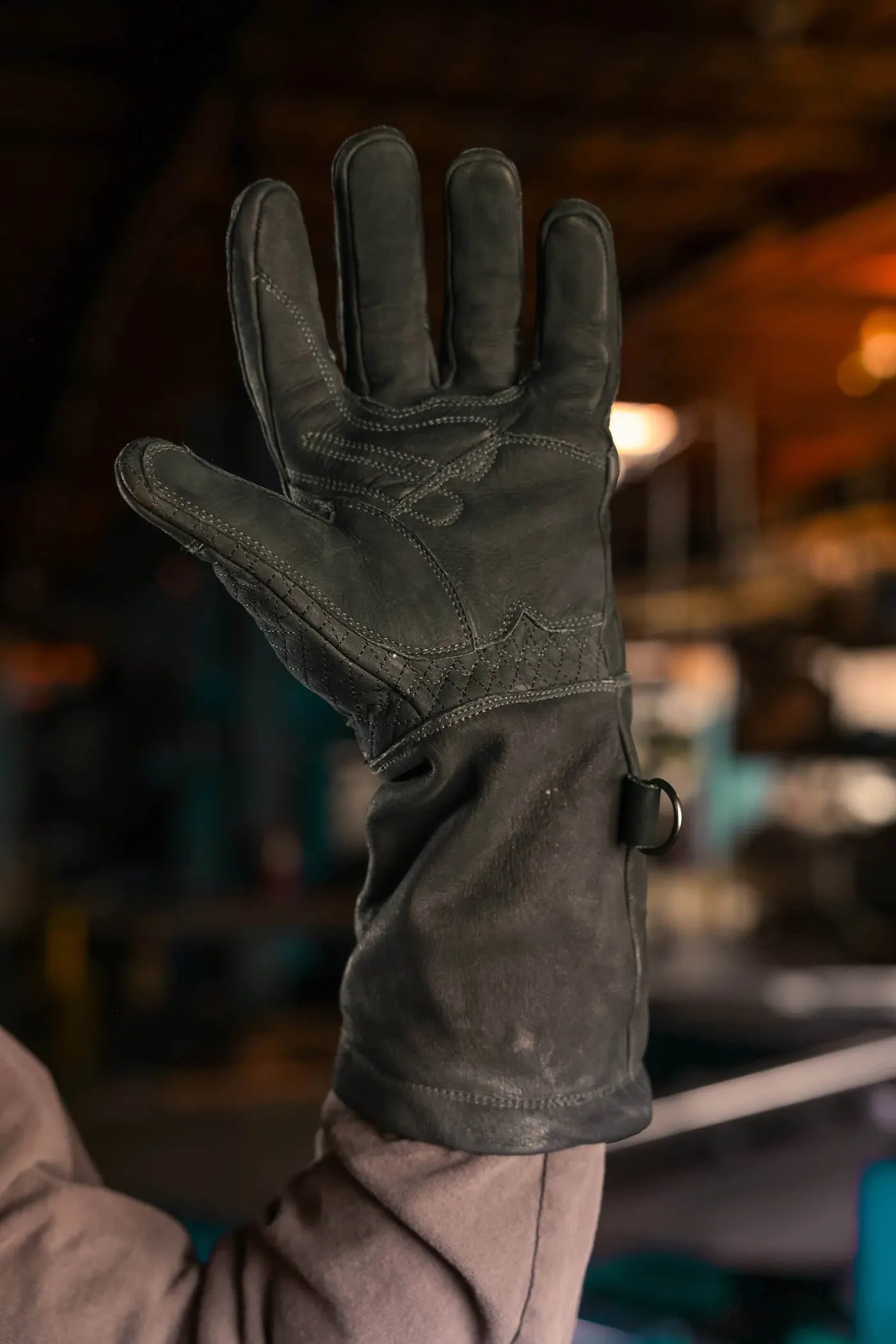 Black Thread Leather Work Gloves Full Palm View Rated 4.70 - Black